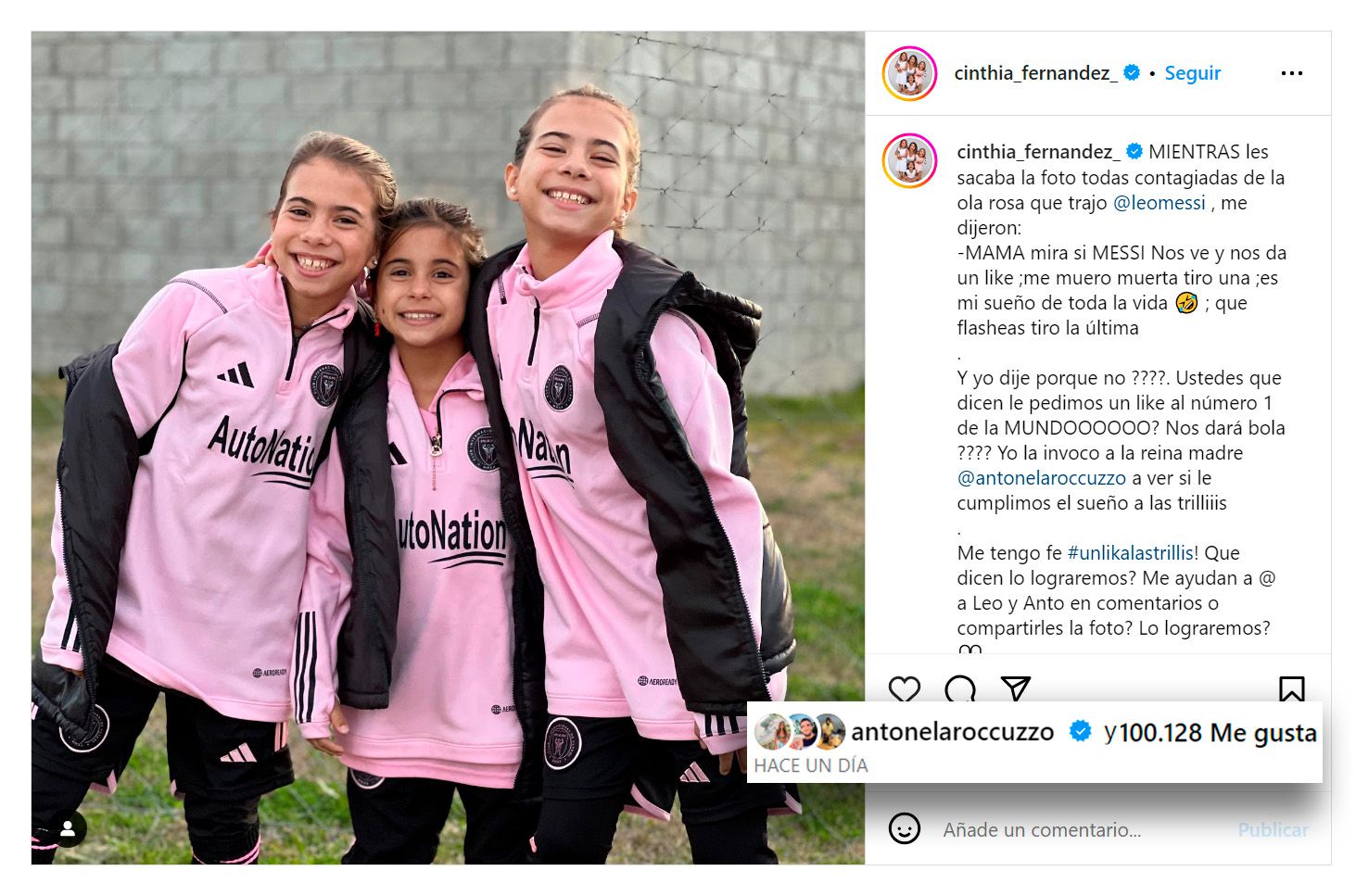 Cinthia Fernández inició una campaña que vincula a Messi con sus hijas: la reacción de Antonela