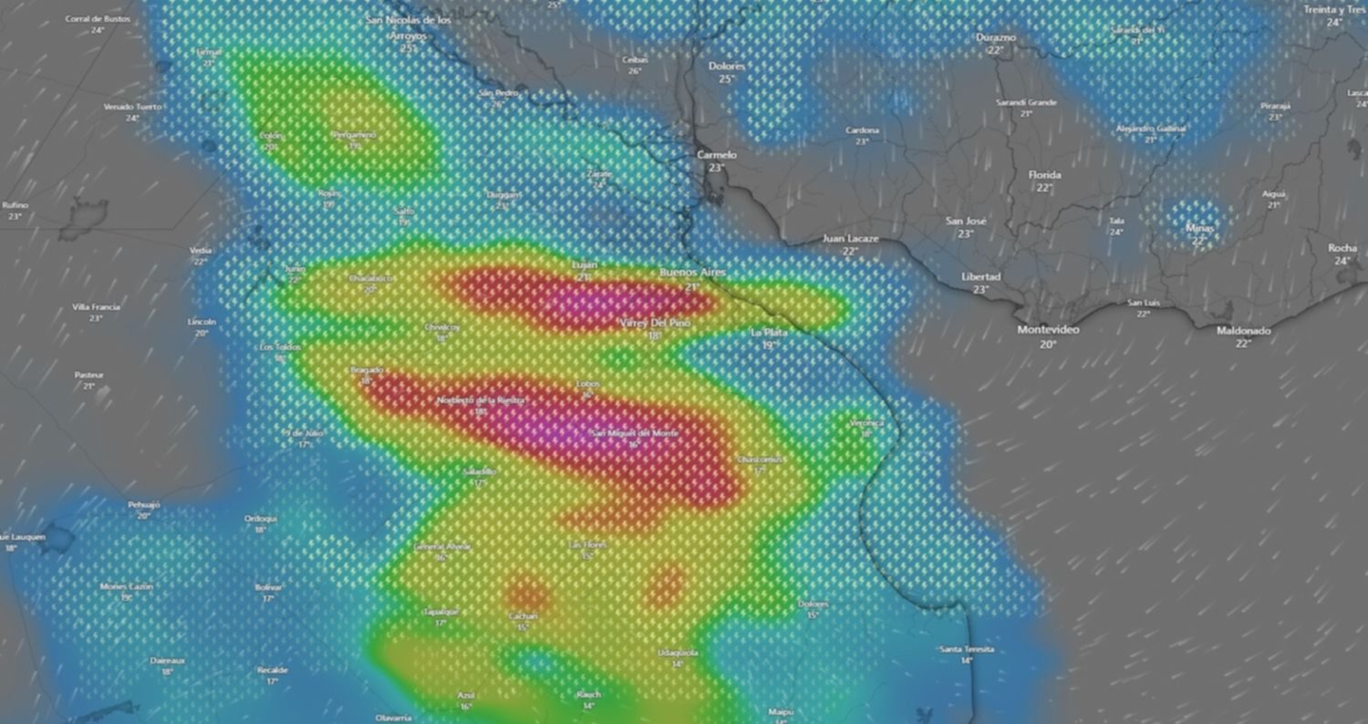 La imagen de radar que muestra cómo y a qué hora llegaría la tormenta a La Plata