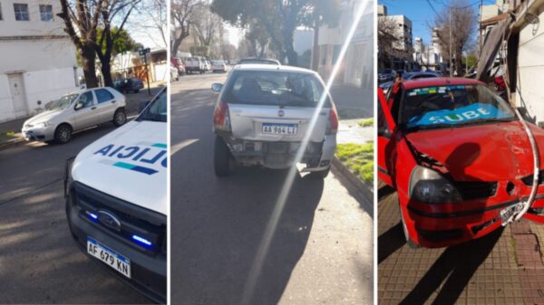 VIDEO: Dos autos chocaron en el centro de La Plata y uno tiró el tinglado de un comercio